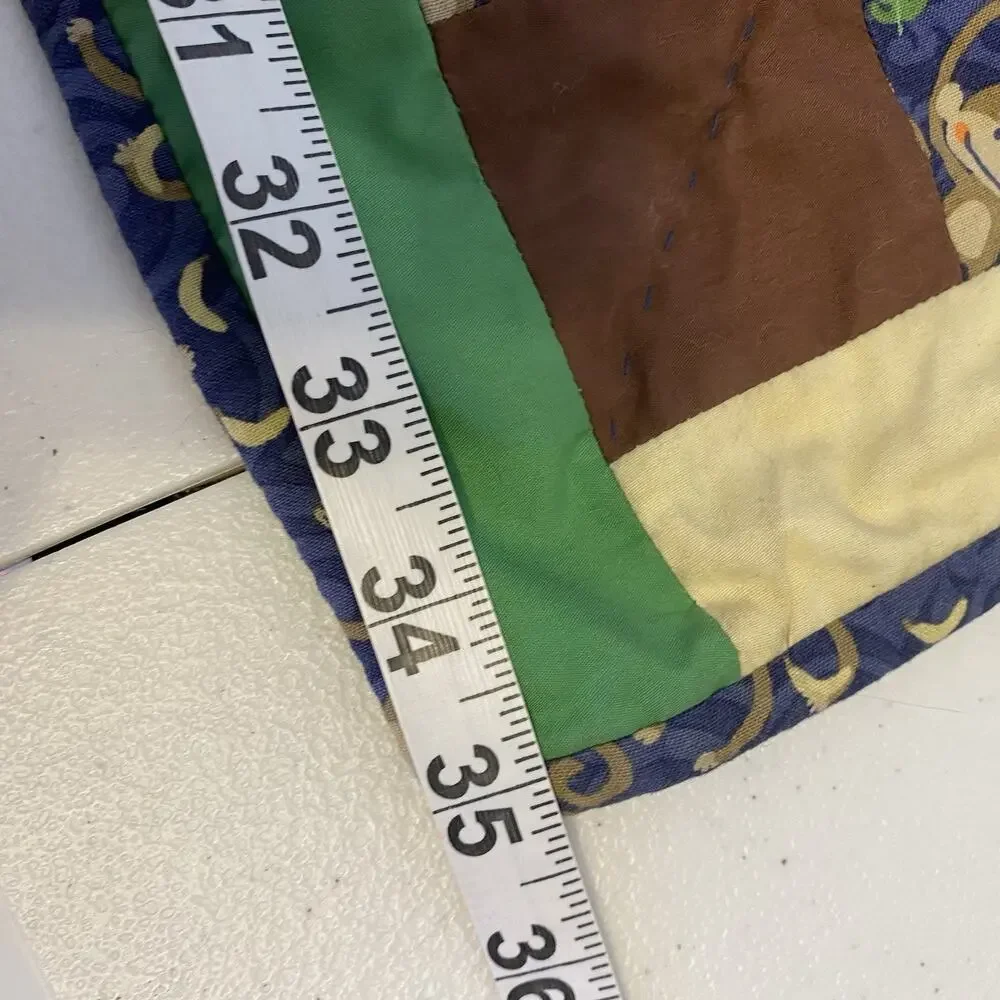Vintage Hand Sew Quilted Patchwork Baby Blanket Monkey Jungle 52x35” Multicolor